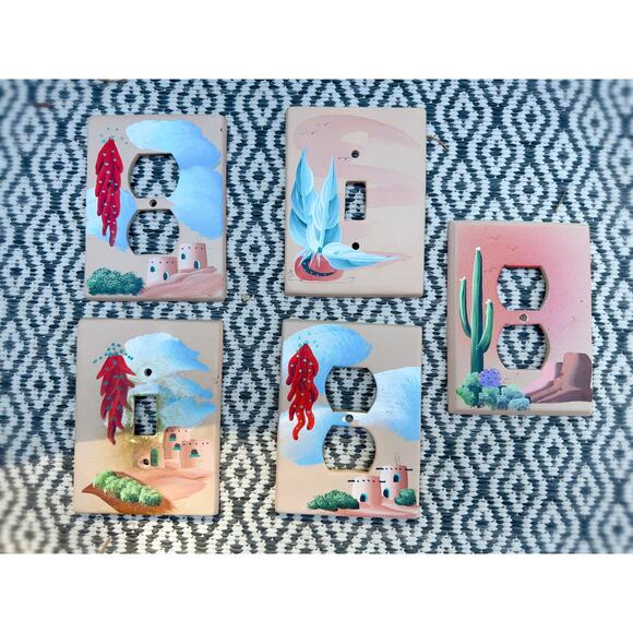 Vintage Ceramic Electric Switch Covers Southwestern Hand painted Design Home - Picture 1 of 7